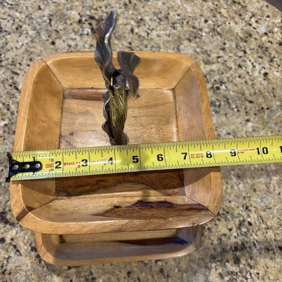 Pier 1 Tray 2 Tiered Hawthorn Leaf Branch Decor Serving‎ Teak Wood - Picture 7 of 8